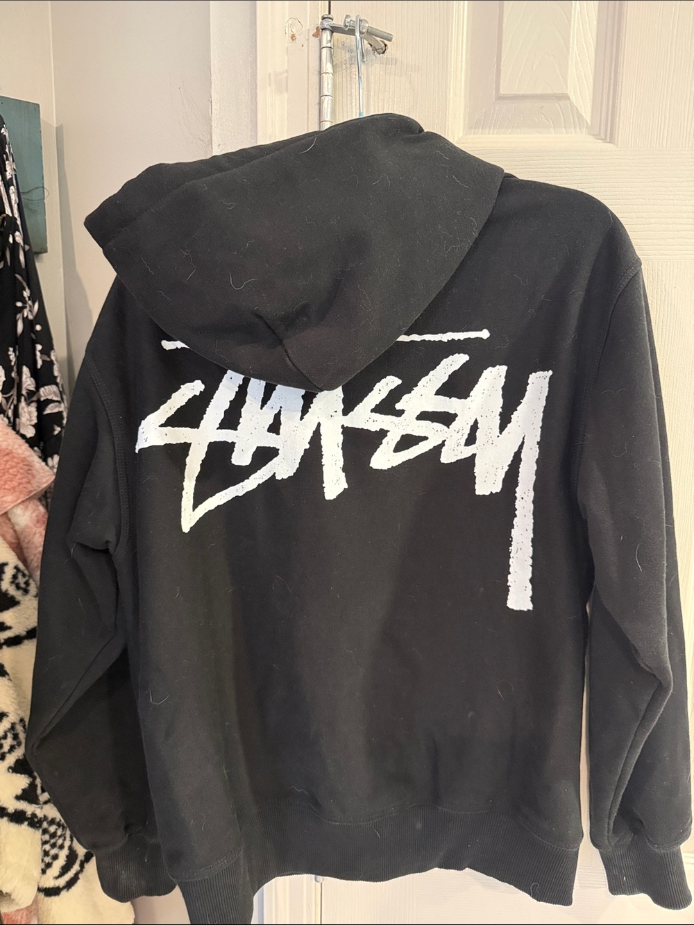 Stussy Black Hoodie with White Script Logo - Picture 3 of 3